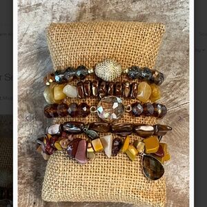 Boho “ Zambia Mustard ” 5 Strand Bracelet with Natural Stones and Charms R4B